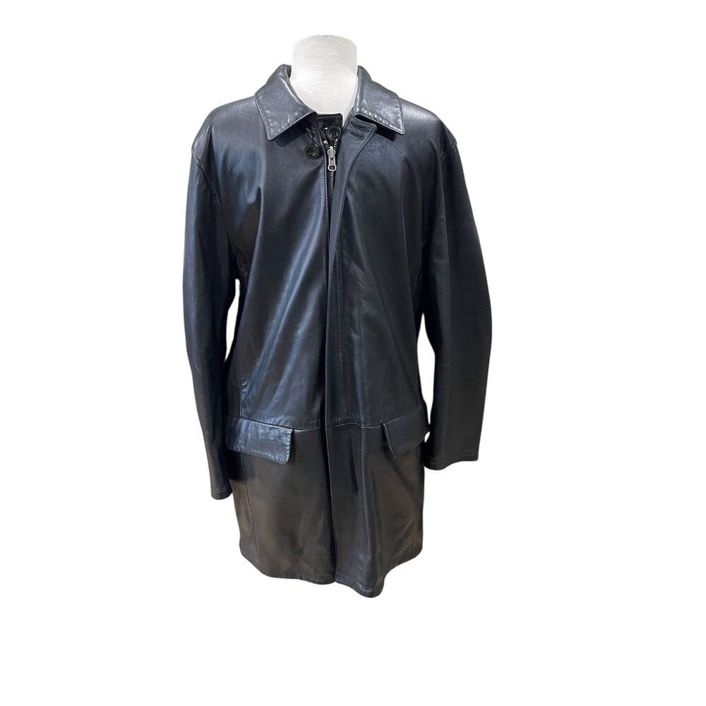 Vintage Tom James Reversible Jacket Leather/Nylon Men’s Size Large-Overcoat
